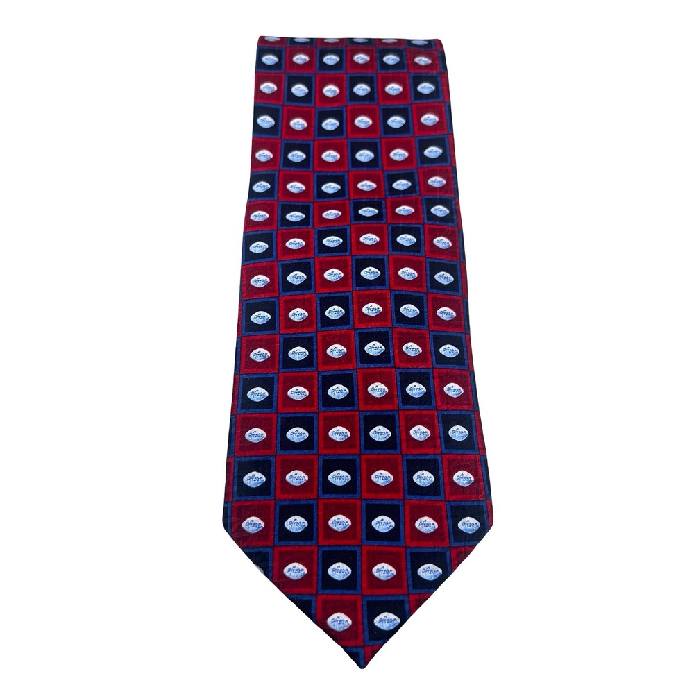 Pfizer Silk‎ Necktie Tie Geometric Checkered Logo Medical Pharma Doctor Rep Work